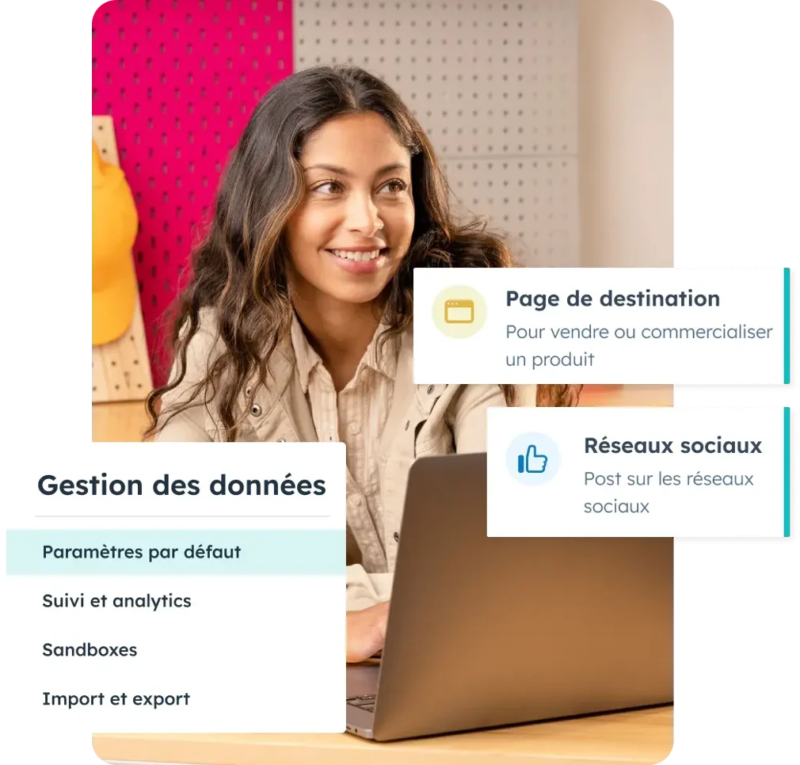 Photos de l'interface du logiciel avec une femme en arrière plan.